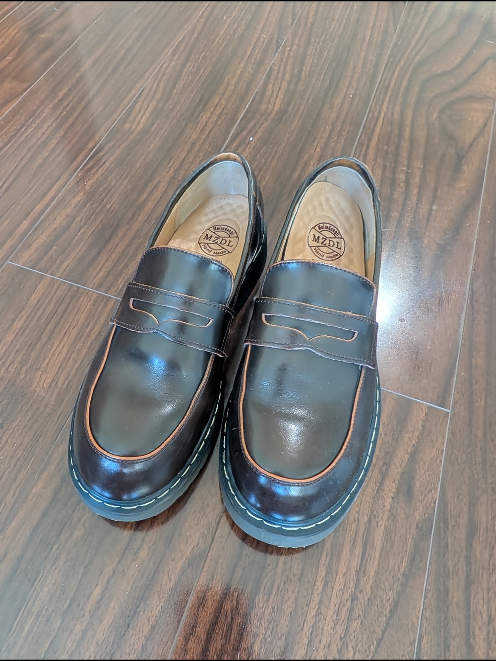Women's Dark Brown Leather Penny Loafers - Handmade MZDL Meizudongli
